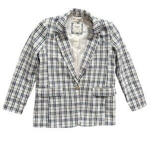 NWT Abercrombie & Fitch Tweed Plaid White Blue Blazer Jacket Women's size Medium